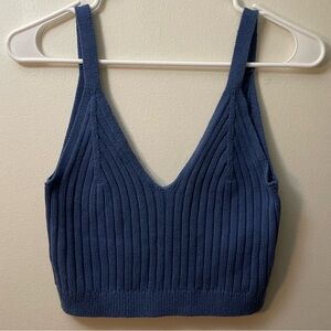 Aerie Blue Ribbed Cropped Tank Top